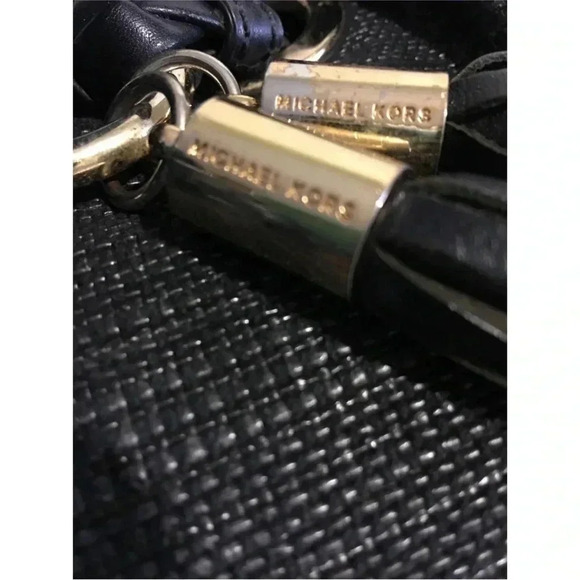 Michael kors black straw shoulder handbag with leather strap & trim - Picture 7 of 13